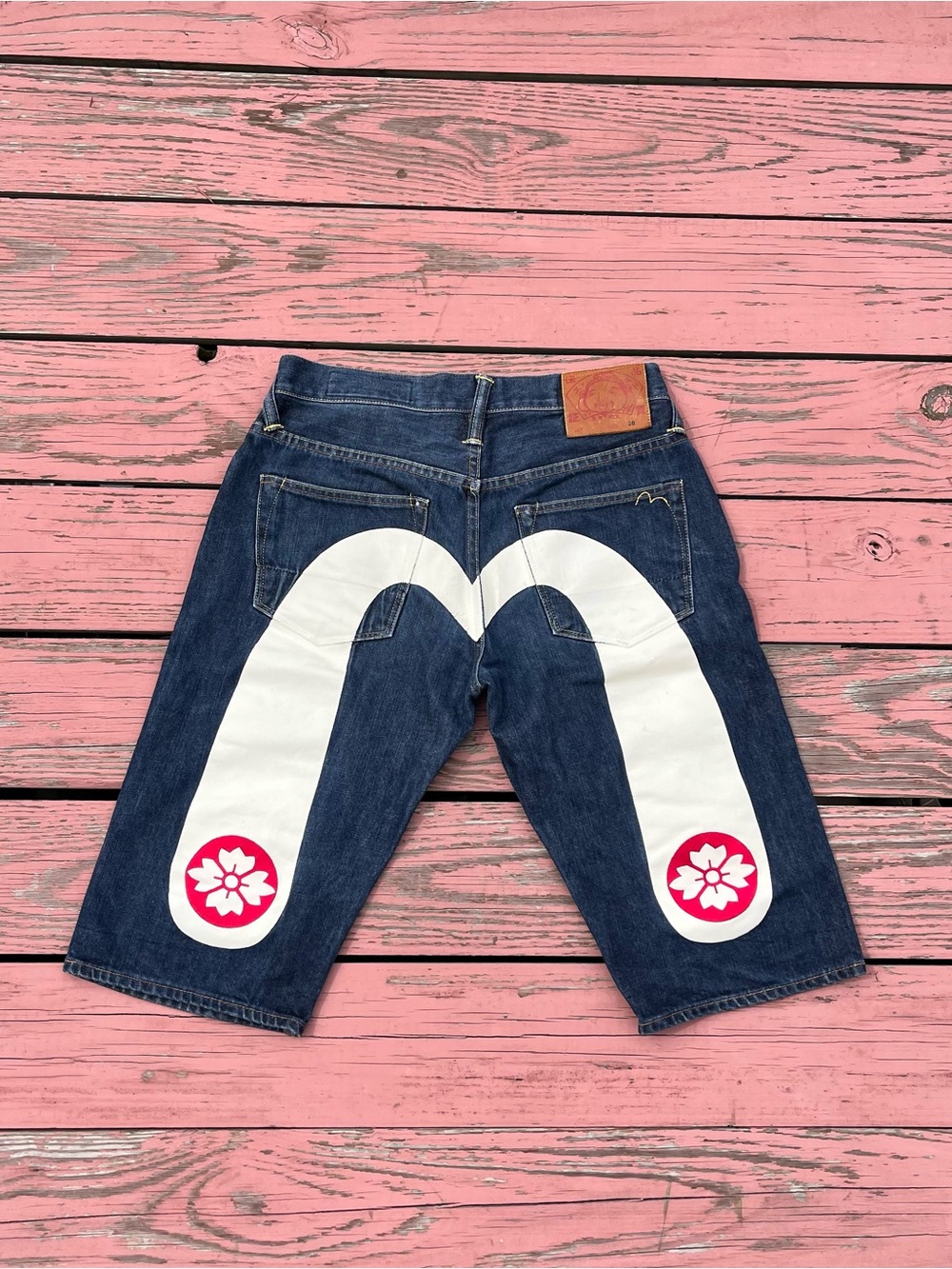 Evisu Dark Blue Denim Shorts with Sakura motif